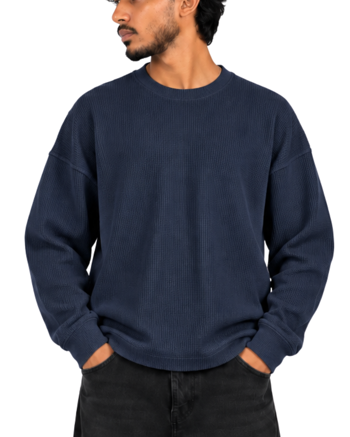 Boxy Fit Waffle Navy Tee