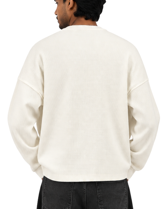Boxy Fit Waffle Off White Tee
