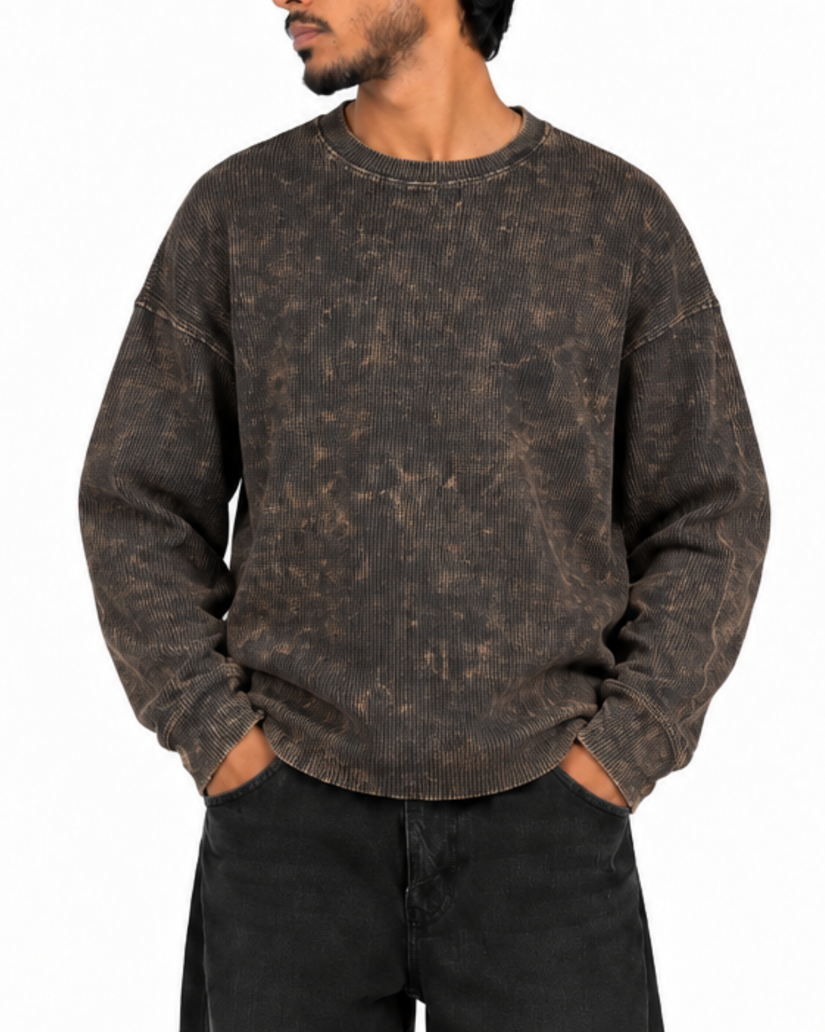 Boxy Fit Waffle Brown Tee (Acid Wash)