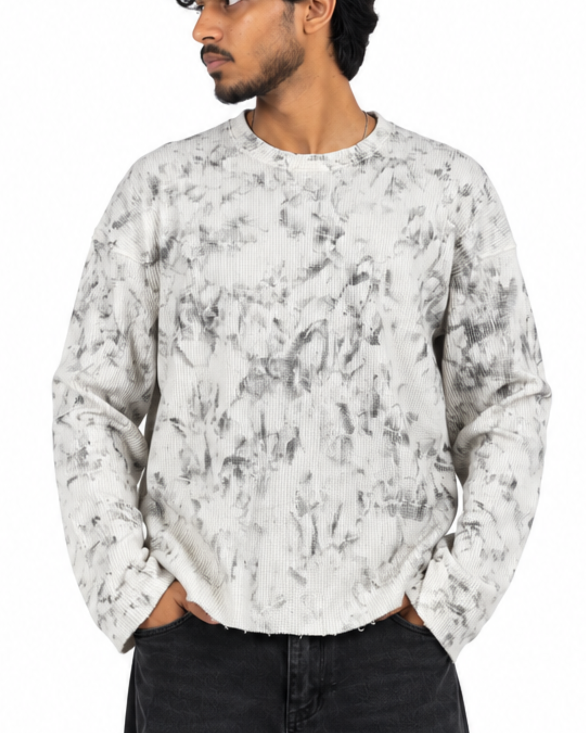 Boxy Fit Waffle Off White Tee (Acid Wash)
