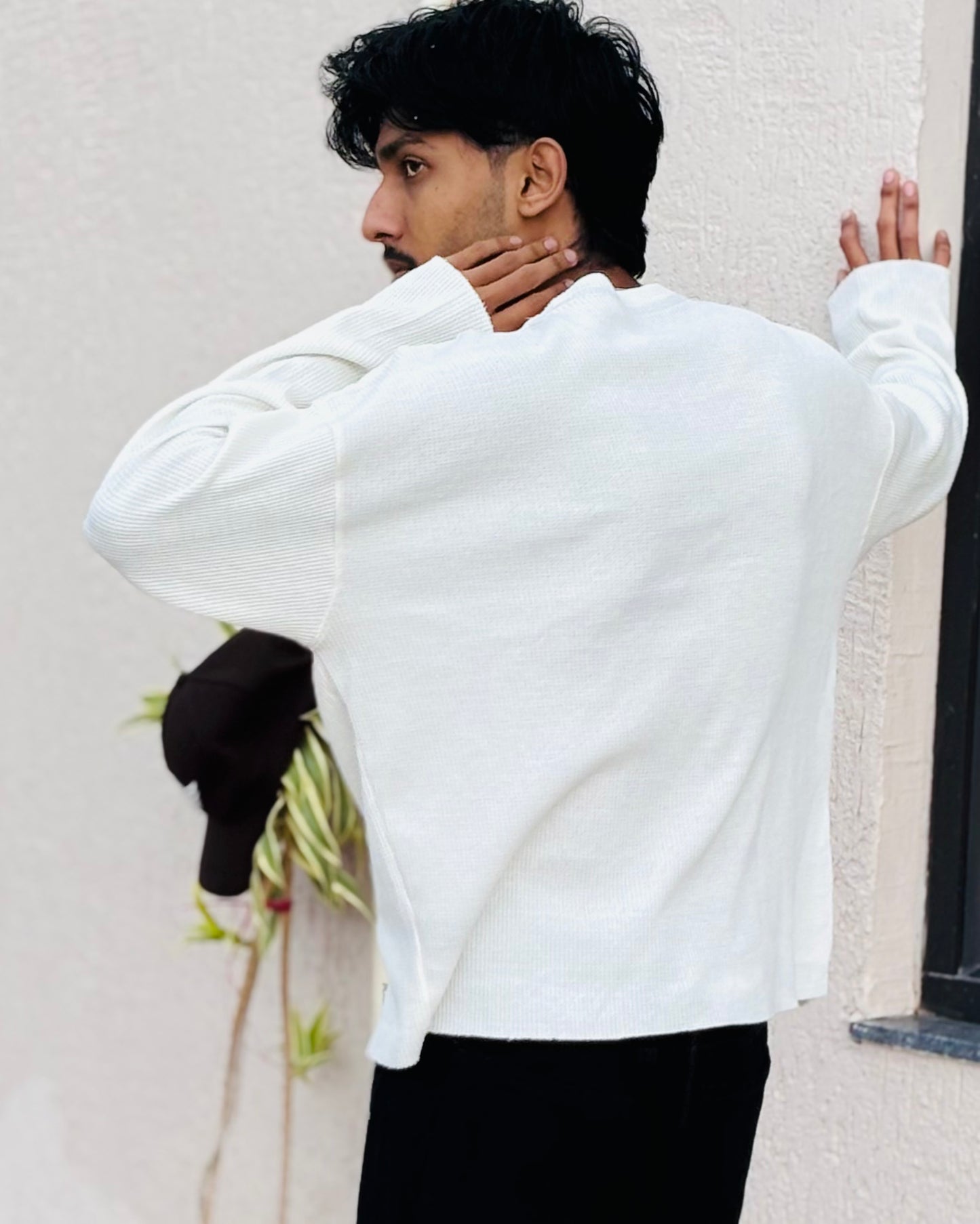 Boxy Fit Waffle Off White Tee