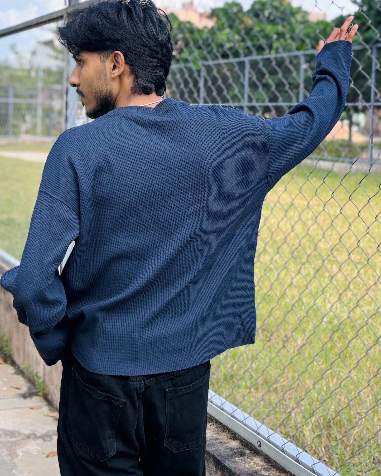 Boxy Fit Waffle Navy Tee
