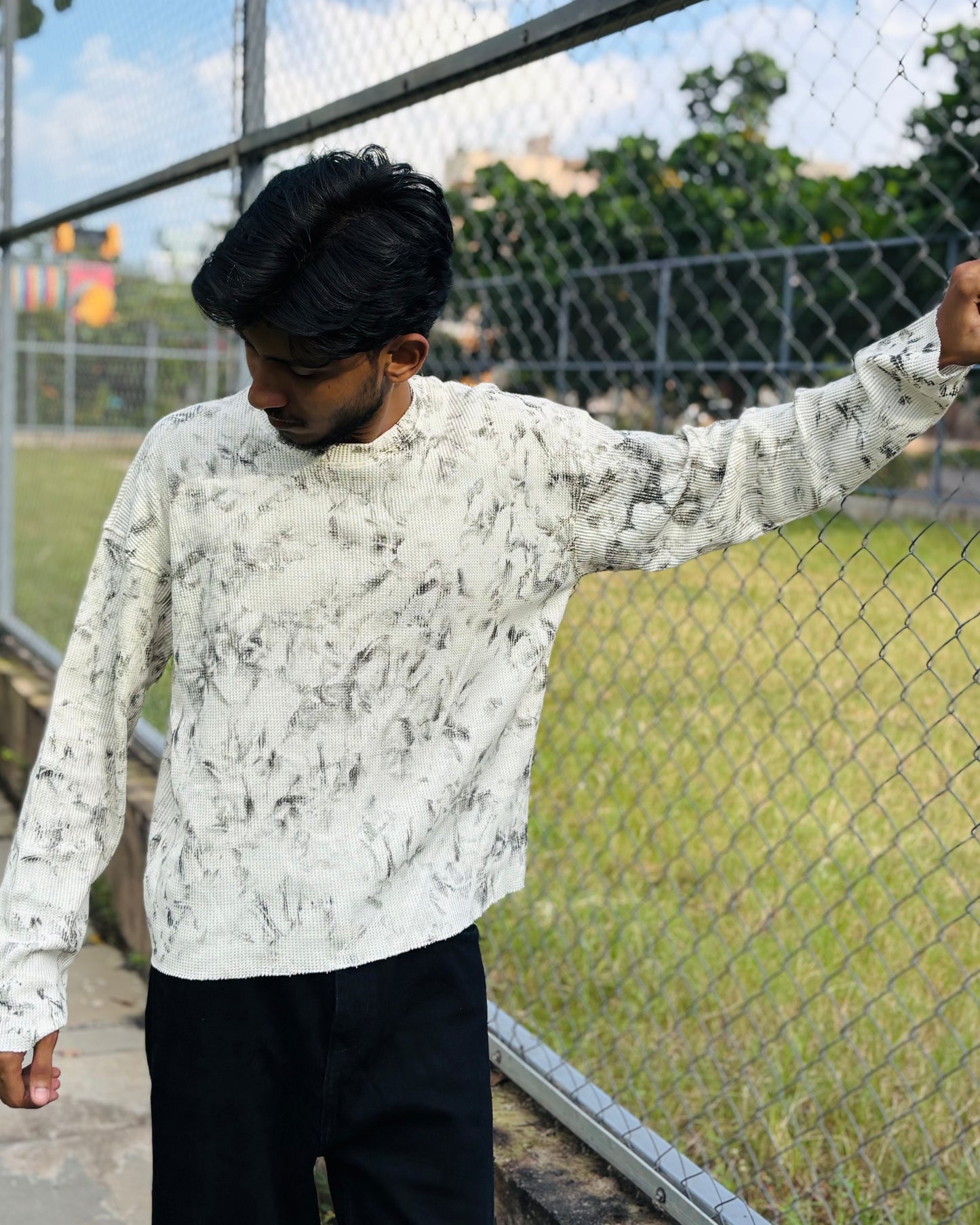 Boxy Fit Waffle Off White Tee (Acid Wash)