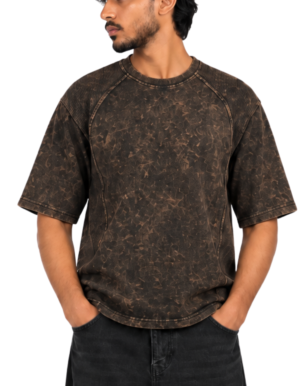 Boxy Fit Black Nova Oversize Tees (Acid Wash)