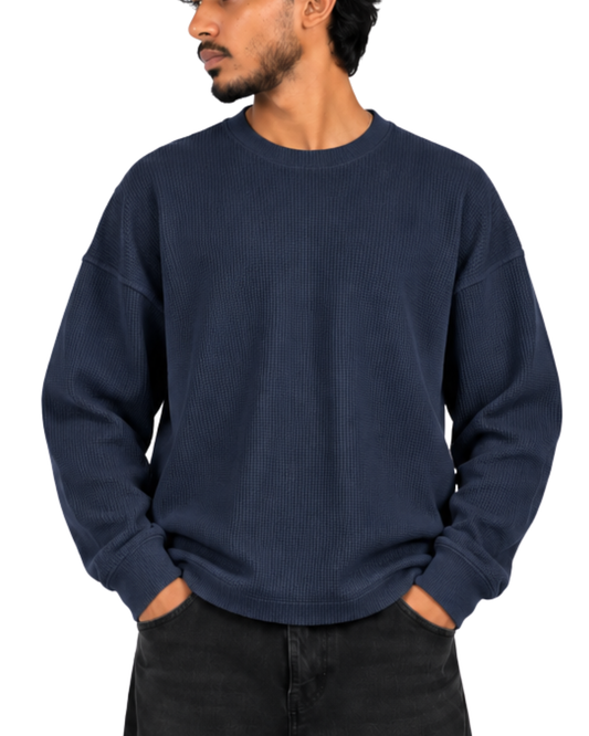 Boxy Fit Waffle Navy Tee