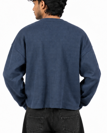 Boxy Fit Waffle Navy Tee