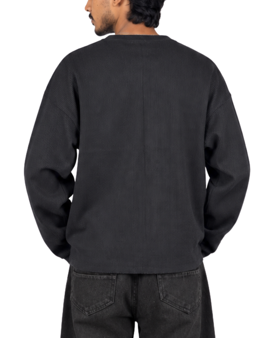 Boxy Fit Waffle Black Tee