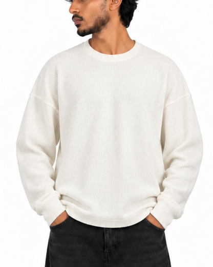 Boxy Fit Waffle Off White Tee