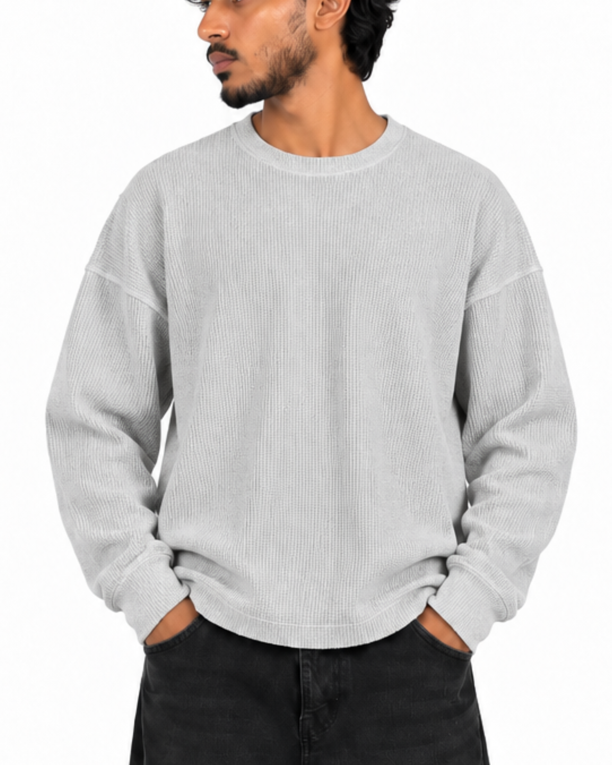Boxy Fit Waffle Grey Melange Tee