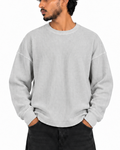 Boxy Fit Waffle Grey Melange Tee