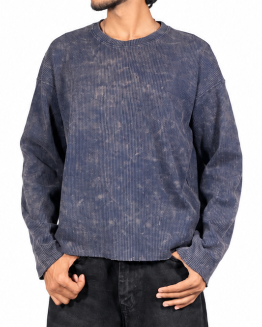 Boxy Fit Waffle Navy Tee (Acid Wash)