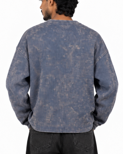 Boxy Fit Waffle Navy Tee (Acid Wash)