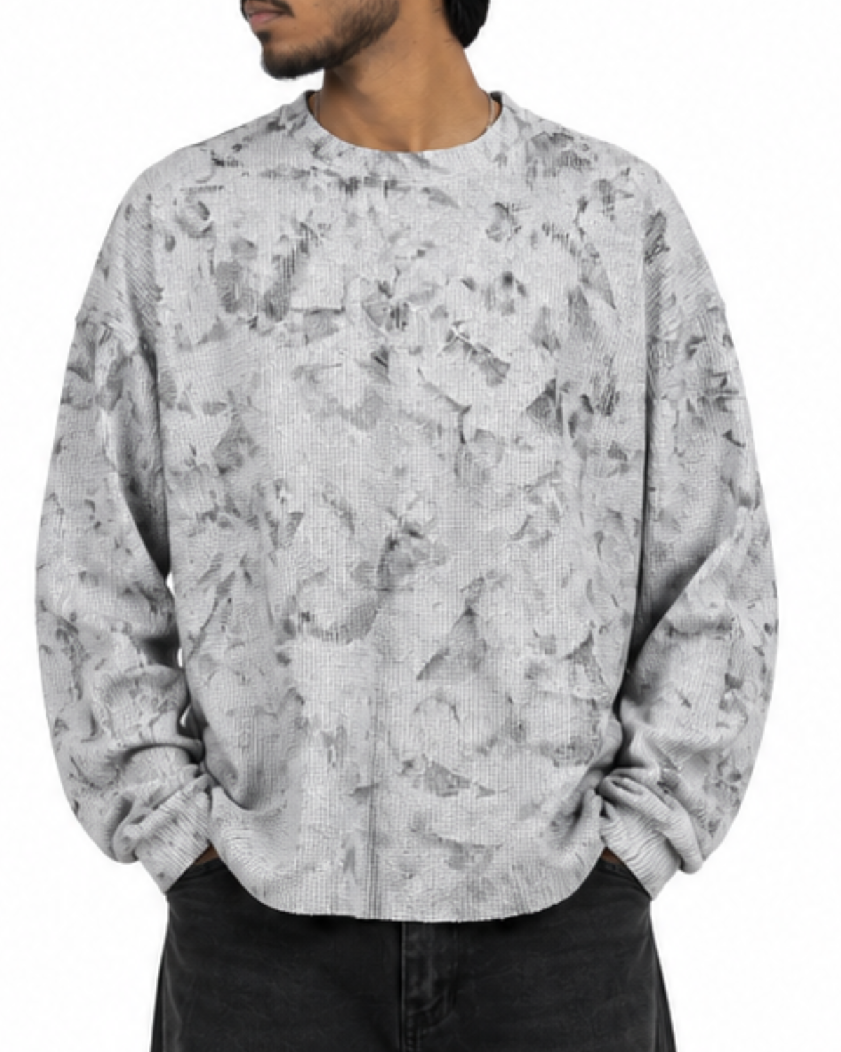 Boxy Fit Waffle Grey Melange Tee (Acid Wash)