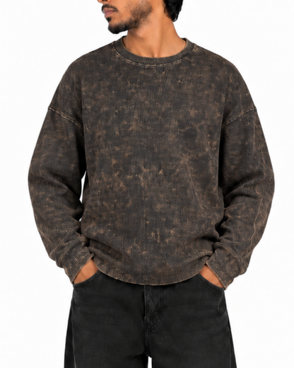 Boxy Fit Waffle Brown Tee (Acid Wash)