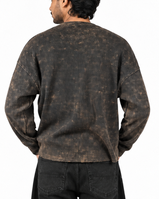 Boxy Fit Waffle Brown Tee (Acid Wash)