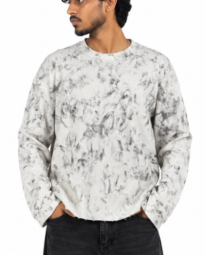 Boxy Fit Waffle Off White Tee (Acid Wash)