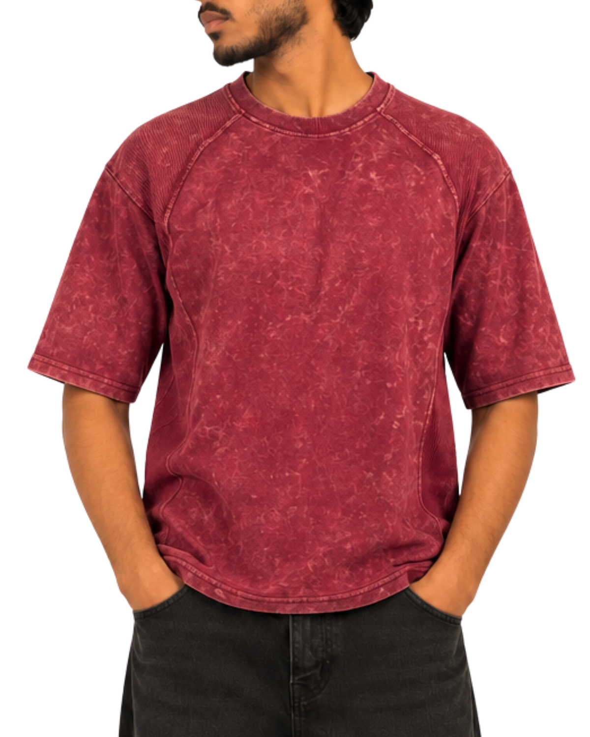 Boxy Fit Maroon Nova Oversize Tees (Acid Wash)