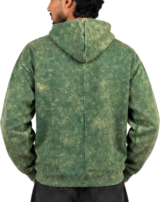 ⁠Bottle Green Acid Washed Hoodie