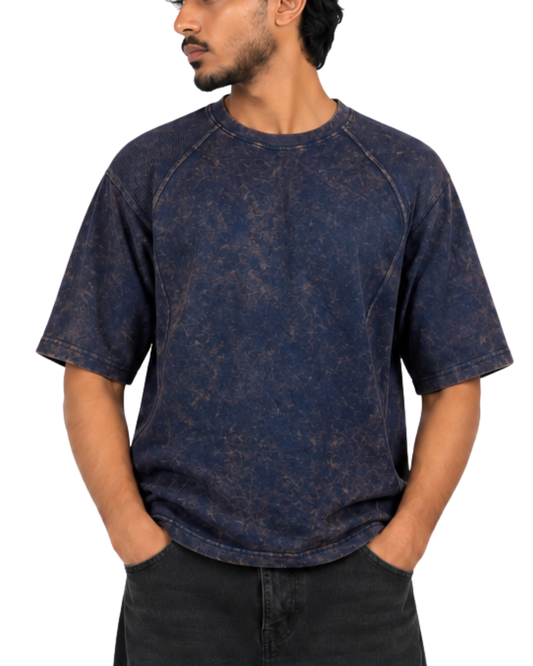 Boxy Fit Navy Nova Oversize Tees (Acid Wash)