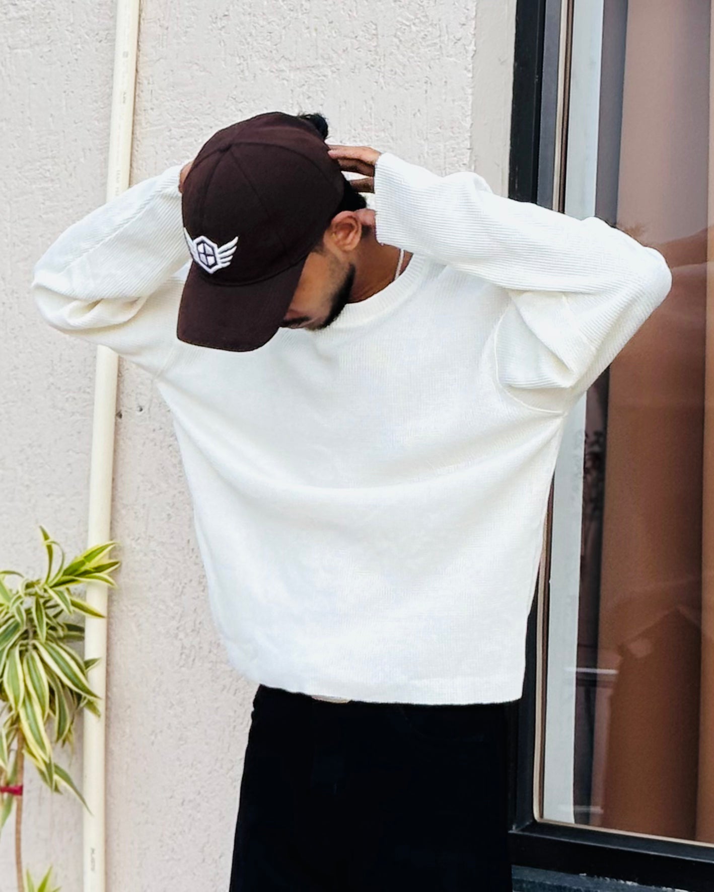 Boxy Fit Waffle Off White Tee