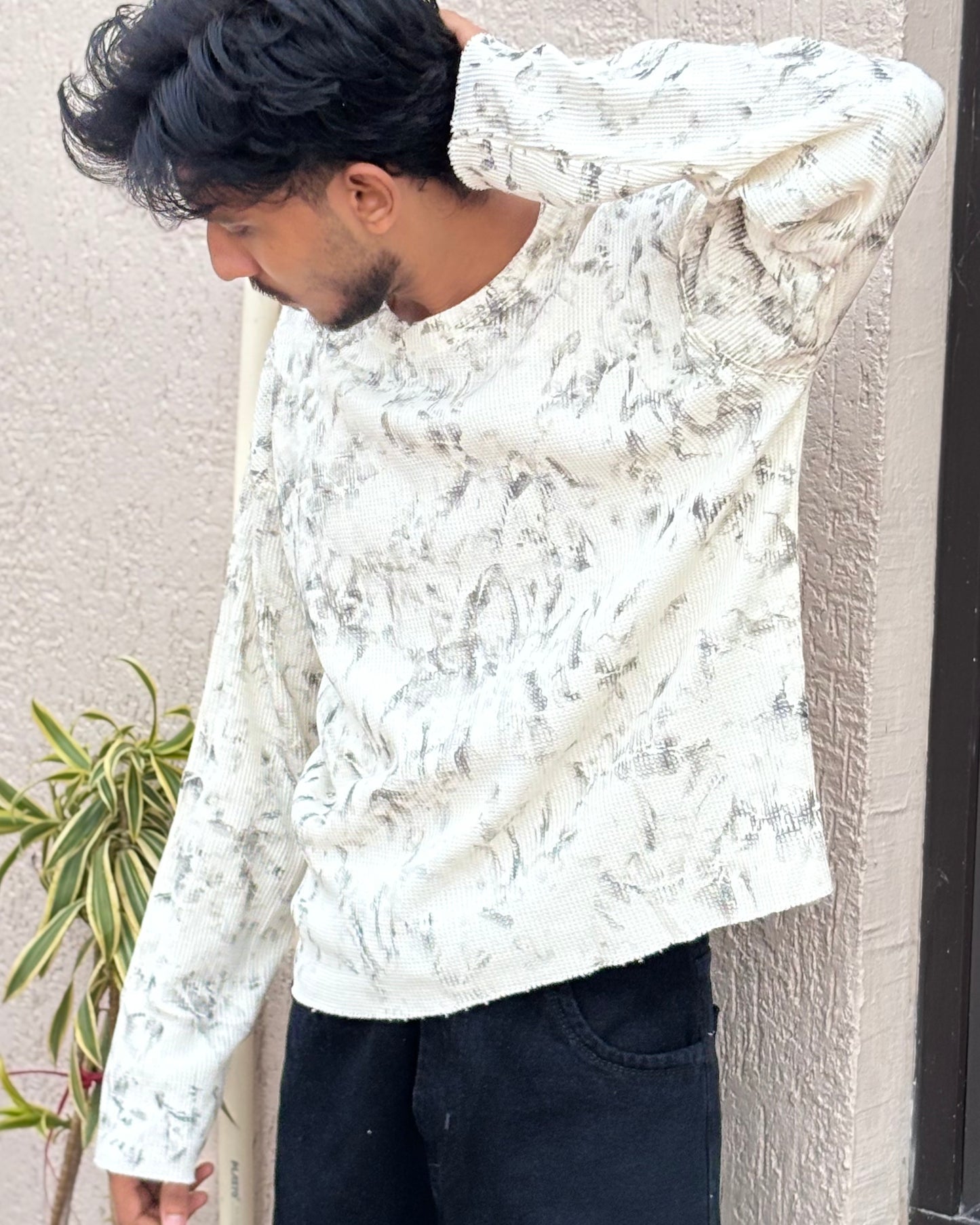 Boxy Fit Waffle Off White Tee (Acid Wash)