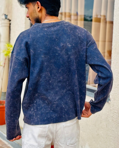 Boxy Fit Waffle Navy Tee (Acid Wash)