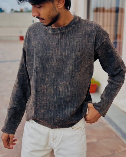Boxy Fit Waffle Brown Tee (Acid Wash)