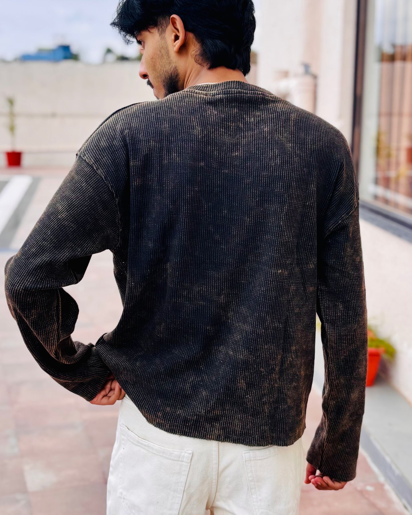 Boxy Fit Waffle Brown Tee (Acid Wash)