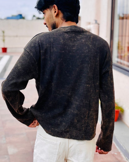 Boxy Fit Waffle Brown Tee (Acid Wash)