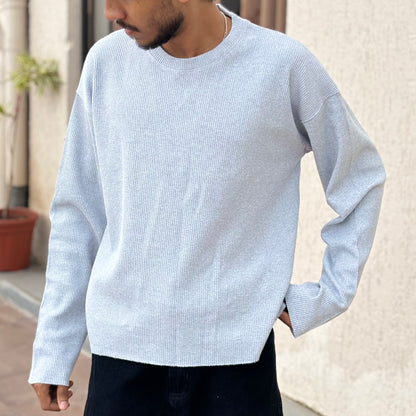 Boxy Fit Waffle Grey Melange Tee