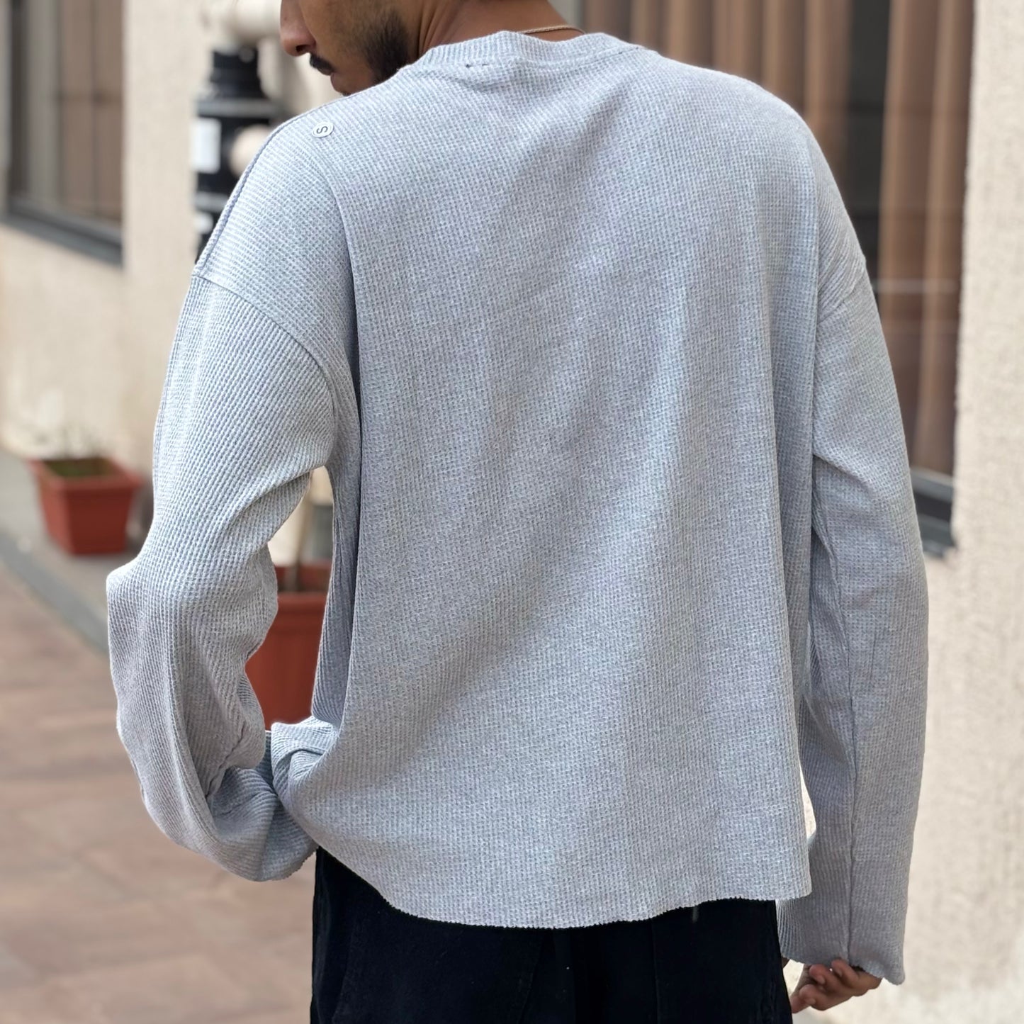 Boxy Fit Waffle Grey Melange Tee