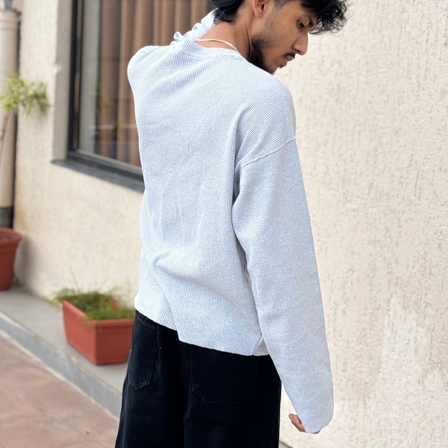 Boxy Fit Waffle Grey Melange Tee