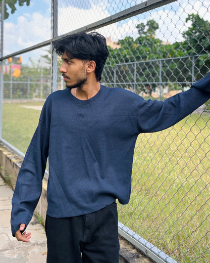 Boxy Fit Waffle Navy Tee