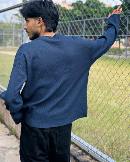 Boxy Fit Waffle Navy Tee