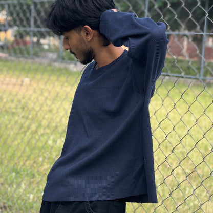 Boxy Fit Waffle Navy Tee
