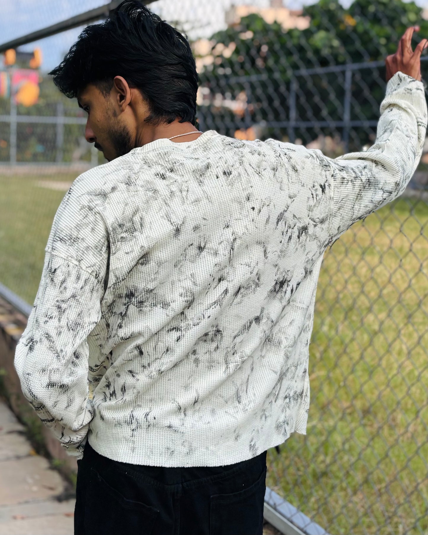 Boxy Fit Waffle Off White Tee (Acid Wash)
