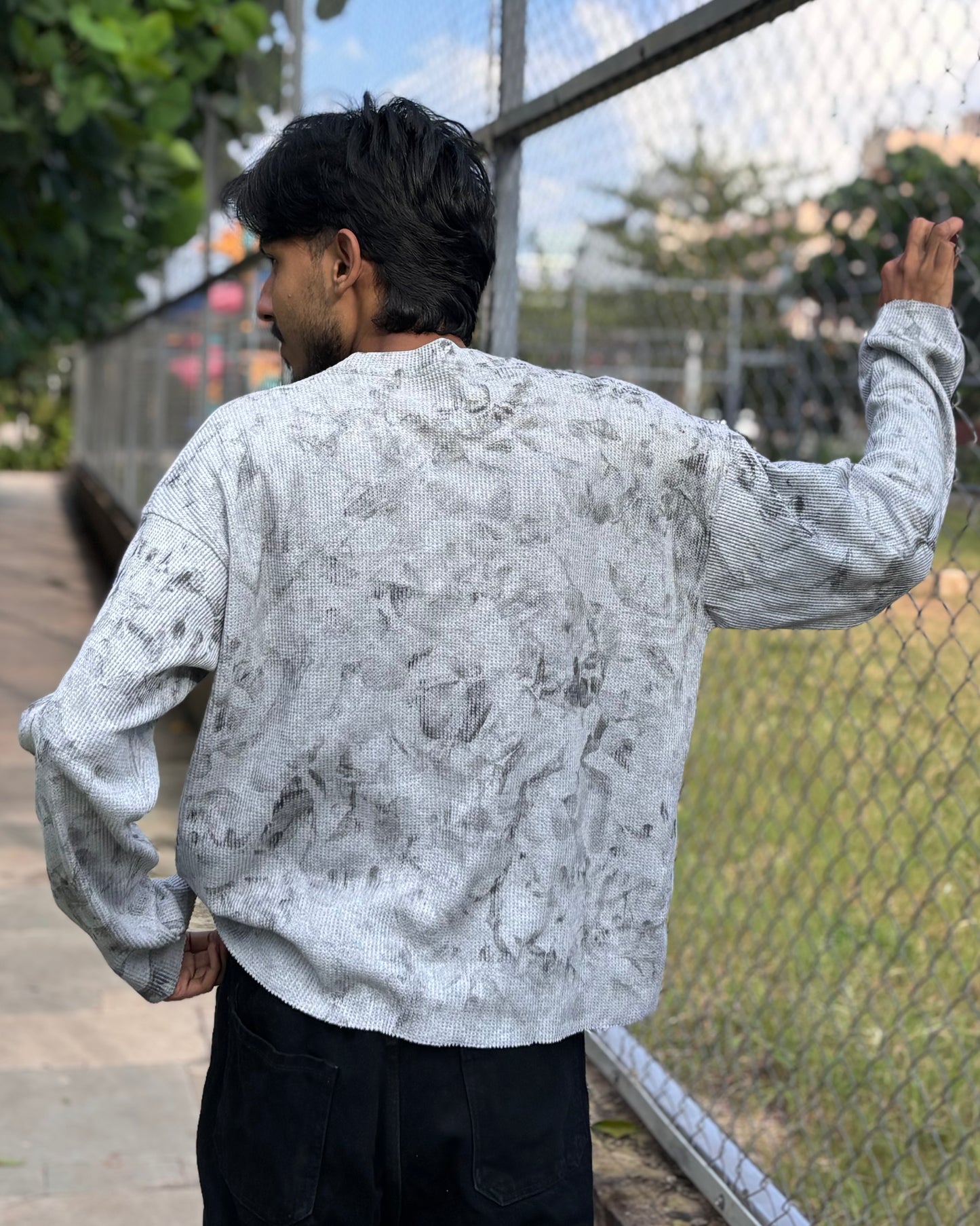 Boxy Fit Waffle Grey Melange Tee (Acid Wash)
