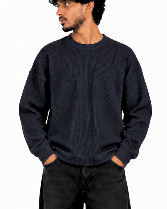 Boxy Fit Waffle Black Tee